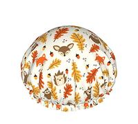 Foglie Di Quercia E Simpatici Animali Della Foresta Cuffia Da a Impermeabile Riutilizzabile Da Bagno Elastica Per Donna, Cappucci Per Ragazze Spa Uso Domestico, Hotel E Parrucchiere