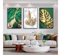 Foglie dorate Monstera Wall Art Canvas Painting Abstract Green Marble Texture Gold Laminate Artwork Poster Stampe per la decorazione della casa 20x30cmx3 Senza cornice