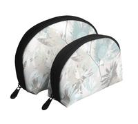 Foglie grigie di menta, Borsa per trucco a conchiglia Portamonete da donna Borsa da toilette piccola Borsa per cosmetici 2 pezzi