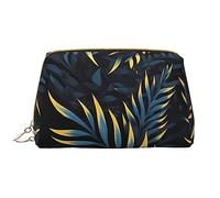 Foglie nella grande borsa portatile di cuoio scuro di trucco, pelle del PVC, chiusura a cerniera, borsa da viaggio della borsa da toilette, borsa di immagazzinaggio di viaggio, bianco, Taglia unica