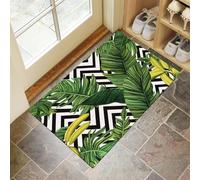 Foglie Palma Tropicali Zerbino Trappola Sporco, Tappetino Antiscivolo Lavabile In Lavatrice, Strisce Bianche Nere, Zerbino D'Ingresso Soft And Comfortable Per Cane, Ingresso, Port, 50 X 80 Cm Verde