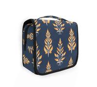 Foglie Rice Blu Giallo Cosmetici Bag con gancio appeso Borsa di Trucco Portatile Con Maniglia Verticale Free-Standing