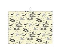 Foglie senza cuciture, rami li disegnati a mano in tonalità di grigio, tappetino artistico per asciugare i piatti, tappetino da cucina grande in microfibra, divertente tappetino da cucina grande