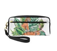 Foglie tropicali botaniche della tigre, Borsa per il trucco Borsa per cosmetici Borsa da viaggio portatile da toilette Astuccio in pelle per donne e ragazze