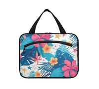 Foglie tropicali fiori di ibisco rosso stella marina stile hawaiano appeso borsa da viaggio kit da toeletta con gancio, borsa per il trucco unisex per auto per viaggiatore vacanza bolso Viajero para