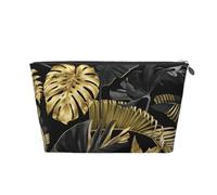Foglie tropicali nere dorate, Borsa da toilette Borsa per trucco Borsa per cosmetici Borsa da toilette da viaggio portatile