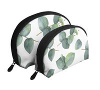Foglie verdi bianche, Borsa per trucco a conchiglia Portamonete da donna Borsa da toilette piccola Borsa per cosmetici 2 pezzi