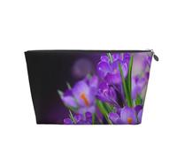 Foglie verdi e fiori viola stampati, Borsa da toilette Borsa per trucco Borsa per cosmetici Borsa da toilette da viaggio portatile