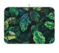 Foglie verdi Sfondo Nero Tappetino Resistente al Calore Stuoia Asciugapiatti Cucina Piatto Stuoia di asciugatura XL Microfibra 18 x 24