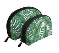 Foglie verdi stampate, Borsa per trucco a conchiglia Portamonete da donna Borsa da toilette piccola Borsa per cosmetici 2 pezzi