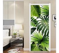 Foglie Verdi Tropicali Adesivi Per Porte Interne 3D Soggiorno Camera Da Letto Bagno Carta Da Parati In Pvc Autoadesivo Impermeabile Adesivo Per Porte Casa Poster Murale 95X215Cm