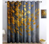 Foglie Volanti Di Piante Semplici Tende Oscuranti Termiche Isolanti - Ridurre Il Rumore, Termiche Isolanti per Camera da Letto - 2 Pannelli per camera da letto soggiorno, Grigio, 183 x 214 cm