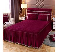 Foglio Aderente Letto Singolo Extra Profondo, Inverno Spessa Gonna in Flanella Trapuntata Scapa da Letto di Corallo Plus Cotone Doppio Singolo king-180 cm*200 cm (3pcs) _Navy_Red