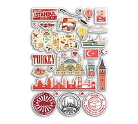 Foglio adesivo A4 Turchia punti di riferimento adesivi in vinile - Turchia Istanbul mappa aeroportuale francobollo orizzonte bandiera viaggio vacanza cultura estetica #79982