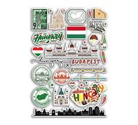 Foglio adesivo A4 Ungheria Punti di riferimento Adesivi in vinile - Budapest mappa della città timbro aeroporto, bandiera, viaggio, vacanze, cultura estetica, #79988