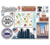 Foglio adesivo A5 Philadelphia Landmarks adesivi in vinile - Pennsylvania Stati Uniti Stati Uniti d'America Francobolli Skyline Bandiera Mappa Viaggi Vacanze Scrapbooking City Bagagli #79154