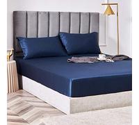 Foglio da Letto GUOJM, Letto a Singolo Pezzo di Seta di Seta in Seta protetta da Materasso Non Slip Foglio Blu-Blu-blu1_180cmx200cm*32cm+Federa*2