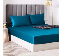 Foglio da Letto GUOJM, Pezzi a Singolo Pezzo di Seta di Seta a Letto Non Slip Materasso Copertina di Copertina Blu-Blu_150cmx200cm*32cm+Federa*2