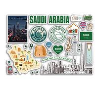 Foglio di adesivi A5 Arabia Saudita, adesivi in vinile - Asia Paese francobollo orizzonte, bandiera, viaggio, vacanza, mappa, città, album di ritagli, estetica #80537