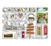 Foglio di adesivi A5 The Cotswolds in vinile - National Park Stamp Mountains Skyline Travel Holiday GB UK England Scrapbook #81986