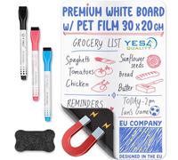 Foglio lavagna magnetica cancellabile a secco per frigorifero - A4 / 30x20 cm - antimacchia con 3 pennarelli e grande cancellino con calamita - di Yes4Quality