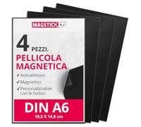 Foglio magnetico Magstick 4 pezzi I DIN A6 I flessibile autoadesivo ritagliabile magnetico I per bricolage e organizzazione I perforare conservazione foglio magnetico calamita foto I mag064