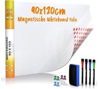 Foglio per lavagna bianca 90x120cm - foglio magnetico 3M autoadesivo - foglio per lavagna magnetica - ferro foil bianco - foglio per lavagna bianca incl. 4 pennarelli, cancellino grande e 8 spilli