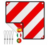Fogmiea 2 segnali di avvertimento per Italia, Spagna e Portogallo, 3 in 1 | Segnale di avvertimento riflettente rosso e bianco per portabiciclette, 50 × 50 cm, con 4 funi di tensione per camper
