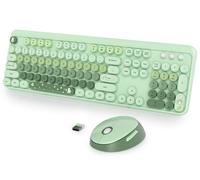 Fogruaden Tastiera verde e mouse wireless, tastiera retrò per macchina da scrivere, 2,4 GHz, 104 tasti, tastiera carina con tastierino numerico, tastiera colorata sfumata con copritasti rotondi per PC