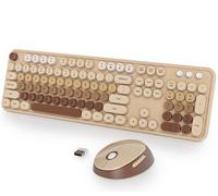 Fogruaden Tastiera wireless e mouse combinata, stile retrò, tastiera full-size con tastierino numerico e mouse carino, tastiera colorata sfumata per computer desktop e laptop Windows