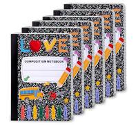 FOGWOWO Confezione da 6 quaderni a matita per composizione marmorizzata con fogli a righe, per il rientro a scuola, coquette, rilegatura perfetta, 80 pagine (40 fogli) 24 x 19 cm