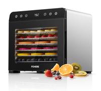 FOHERE Essiccatore Alimentare 8 Vassoi in Acciaio Inox, Silenzioso <40dB per Uso Notturno, Termostato 35-75℃ Timer 48h, per Frutta, Verdura, Carne, Funghi, Erbe, Snack per Bebè
