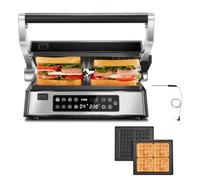 FOHERE Griglia Multifunzione 4 in 1 a Contatto, Waffle Maker & Piastra panini con 4 Piastre Antiaderenti Rimovibili, Tempo e Temperatura Individuali, Display a LED, 2200 W