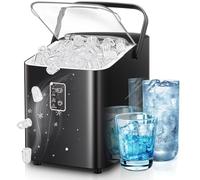 FOHERE Macchina per il ghiaccio, ghiaccio in 5 minuti, 14 kg in 24 ore, mini macchina del ghiaccio autopulente, 2 dimensioni di ghiaccio per cucina, ufficio, bar e feste, maniglia facile (Nero Scuro)