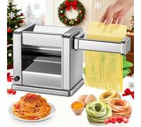 FOHERE Macchina per la Pasta Elettrica Acciaio Inossidabile, Con 2 Lame (1.5 mm/6.6 mm) e 7 Spessori Regolabili 0.5-3mm, Acciaio Inox per Tagliatelle Fresca Fatta in Casa, Fettuccine, Argento