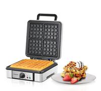 FOHERE Piastra per Waffle Belga, Macchina per Waffle Quadrato, Antiaderente a 4 Fette, Rivestimento Antiaderente, 5 Pulsanti di Doratura Indicatori Luminosi, 1200W Waffle Maker