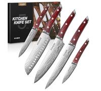 FOHERE Set di Coltelli da Cucina Professionali, Set di Coltelli in Acciaio Inossidabile 5 Pezzi, Ultra Affilati, Coltello da Cucina con Manico in legno, Coltello da Chef