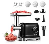 FOHERE Tritacarne Elettrico, 2000W Alta Potenza Tritacarne con 2 Lama di Taglio, 3 Piastra di Taglio (7MM/5MM/3MM), Tubo per Salcicce, Forma per Kubbe, Professionale Tritacarne Domestico, Nero