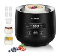 FOHERE Yogurtiera Elettrica con 2 XXL Vasetti da 2000 ml e 1400 ml, 4 * 125 ml Contenitori con Coperchio, 8 Programmi Preimpostati, Accessori per Yogurt Greco, Timer Digitale, 100% BPA Free