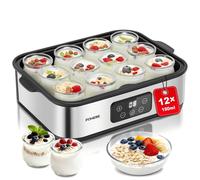 FOHERE Yogurtiera Elettrica con LCD Display, 12 Vasetti da 180 ml in Vetro, Time
