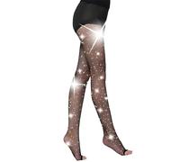 Fohevers, calze a rete luccicanti con punta aperta da donna, collant a rete glitter con diamante, calze a rete con strass per danza, Nero , Taglia unica