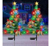 Fohil Albero di Natale con Luci Solari per Esterni, 2 Pezzi 85cm Alberi di Natale con Addobbi Natalizi, Luci Albero di Natale con 60LED, Luci di Natale Decorazioni Natalizie per Esterno Giardino