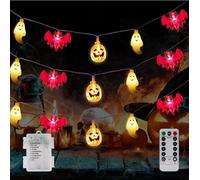 Fohil Luci di Halloween, 30LED 4.5M, 8 Modalità, Impermeabili, Batteria, Interno/Esterno, Catena Luminosa Pipistrello, Zucca, Fantasma