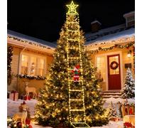 Fohil Luci Natalizie da Esterno, LED Stella Luci per Scaletta con Babbo Natale, 8 Modalità Luci Natale Esterno, Decorazioni Natalizie per Esterno Interno Finestra, Addobbi Natalizi per Casa Giardino
