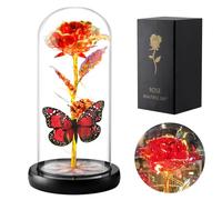 Fohil Rosa Eterna per Mamma,Galaxy Rosa Eterna con Luci LED,La Bella e La Bestia Rose Regalo Festa Della Donna Idee Regalo per Mamma Moglie,Regali di San Anniversario Farfalla