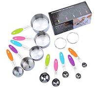 Fohil Set di 10 Misurini e Cucchiai, 5 Misurini di Tazze e 5 Misurini Cucchiai, Utensili da Cucina Resistente con Acciaio Inossidabile Manici in Silicone Antiscivolo per Cucina Cottura per Misurare