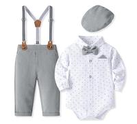 Fohuanky Baby Boy abbigliamento formale Set di abbigliamento da bambino Camicia Romper con papillon bretelle pantaloni e cappello per matrimonio festa di compleanno