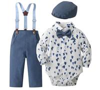 Fohuanky Set completo per neonato body con bretelle e papillon e berretto piatto, completo elegante da cerimonia per neonato, abito da gentiluomo per matrimoni, battesimi e compleanni, 0-18 mesi