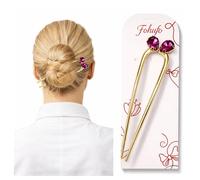 Fohufo Forcine per capelli francesi da donna, a forma di U, color oro, con pietra portafortuna del mese di nascita, con design a cuore, alla moda, per chignon, acconciature e funzionali, con pietra