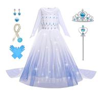 Foierp Elsa Vestito Bambina - Costume Elsa Bambina Principessa, Set da Principessa con Corona Bacchetta Guanti Treccia, Halloween Cosplay Party Compleanno Vestito Fantasia Abito per Ragazze